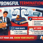 Wrongful termination illustration showing an employee being dismissed unfairly, representing workplace rights violations and legal protection against unlawful firing in Illinois and Missouri.